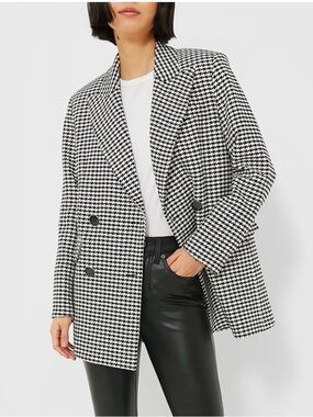 Veronica Beard Hutchinson Houndstooth Double-Breasted Blazer- Black & White